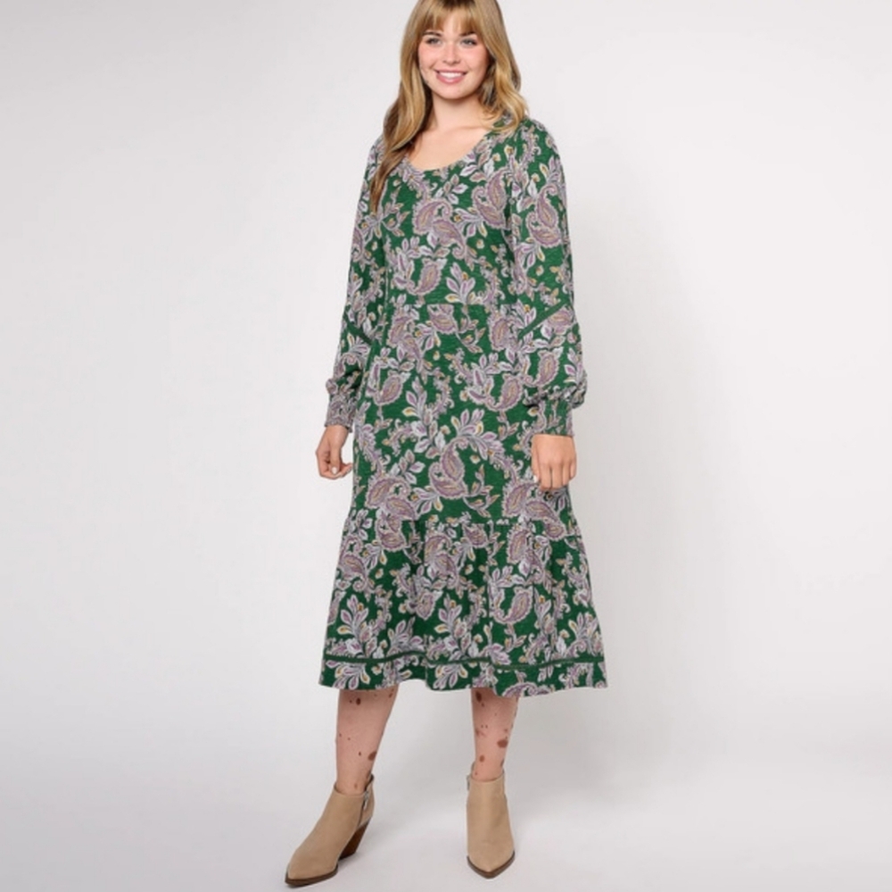 #1313 Floral Green Midi Dress